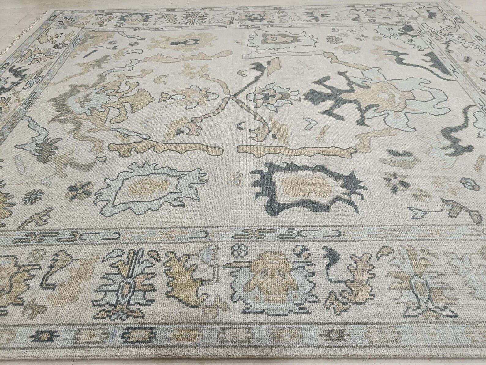 Oushak Rug 8*10, 9*12 Handmade Farmhouse Wool Rug– Neutral Turkish Carpet, Vintage Style