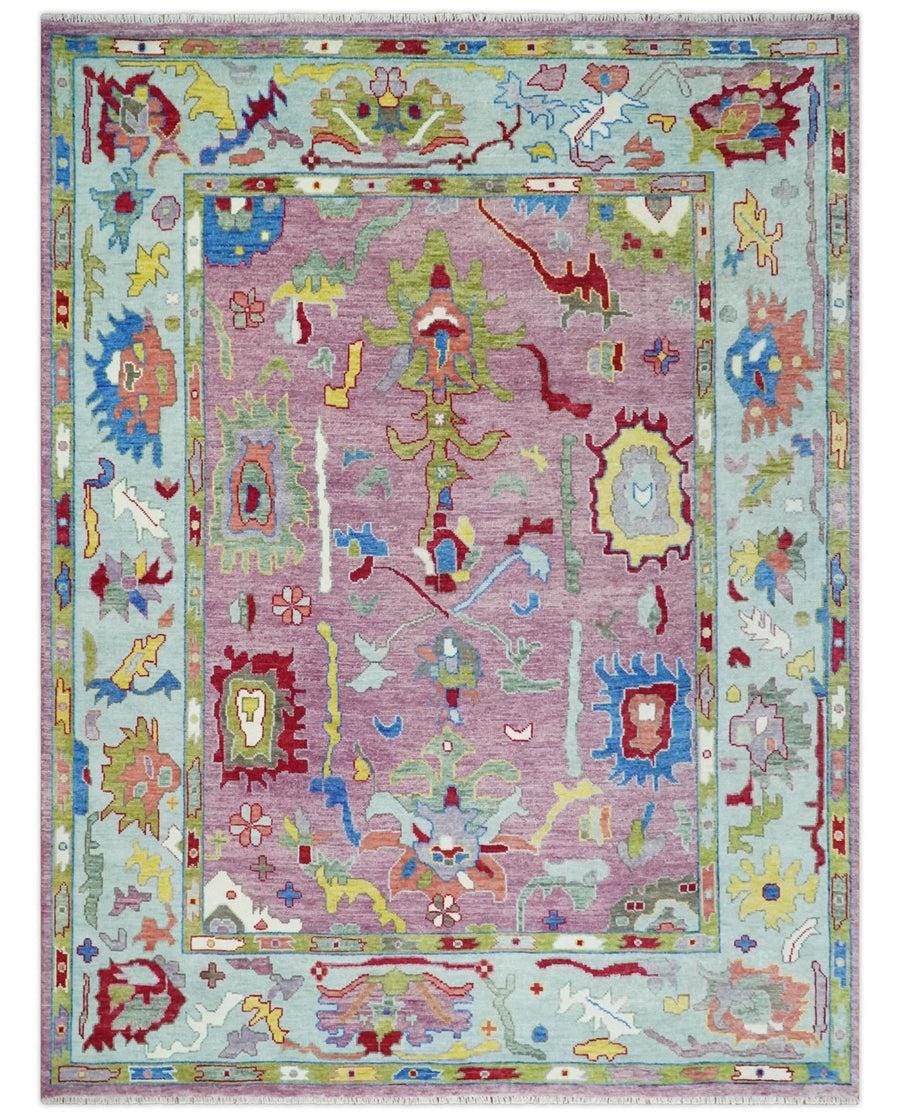 8x10 Handknotted Pastel Oushak Wool Rug – Soft Lilac Field with Antique Anatolian Floral Motifs