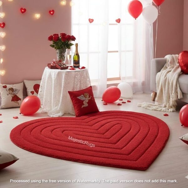 Hand Tufted Wool Heart Rug – Red Sculpted Design