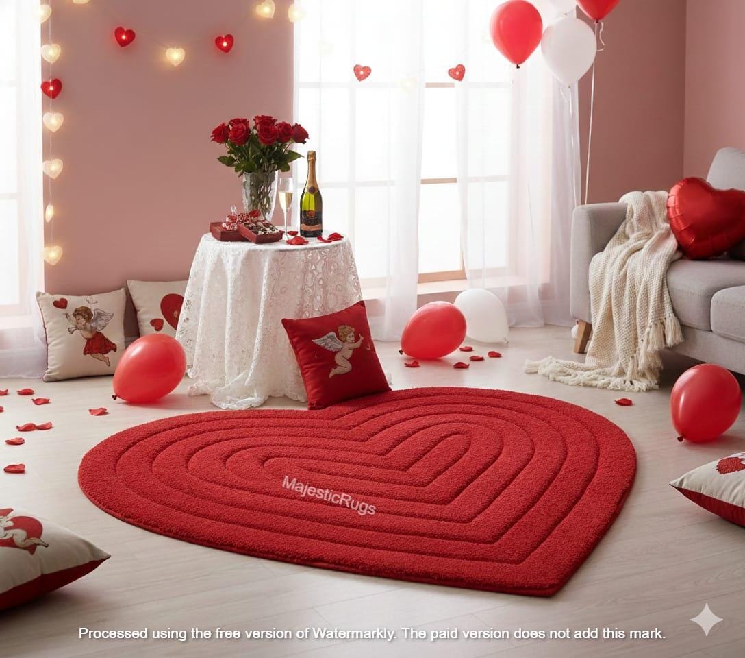 Hand Tufted Wool Heart Rug – Red Sculpted Design
