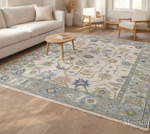 Handknotted Oushak Wool Rug, Traditional Turkish Carpet, 8x10 feet