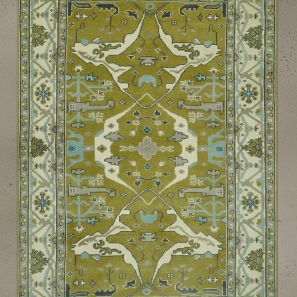 Handknotted Wool Oushak Rug 8x10 – Olive Green Turkish Carpet