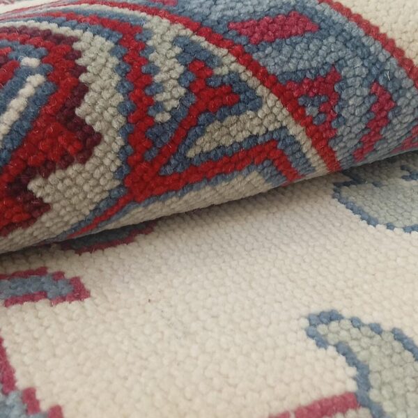 Hand Knotted Wool Rug – Tribal Red & Blue Geometric Carpet | Traditional Oriental Design | Handmade Area Rug for Living Room Bedroom Decor