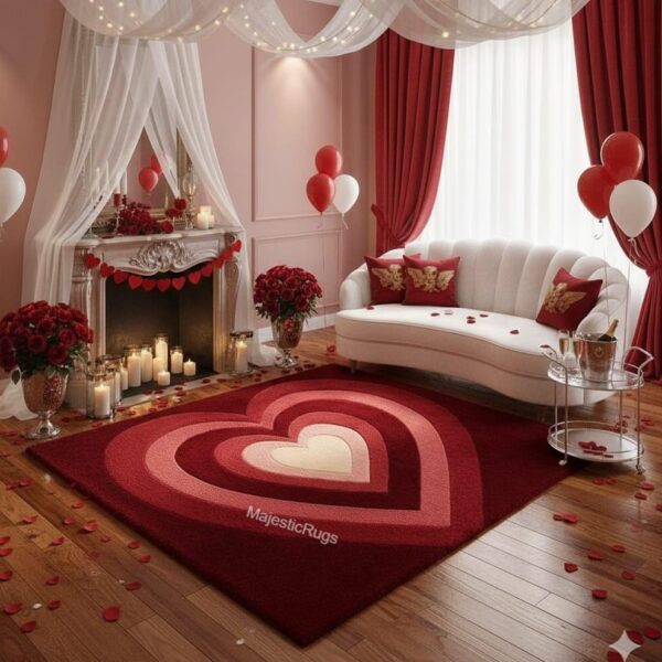 Hand Tufted Wool Heart Rug – Red Sculpted Valentine's Day Decor