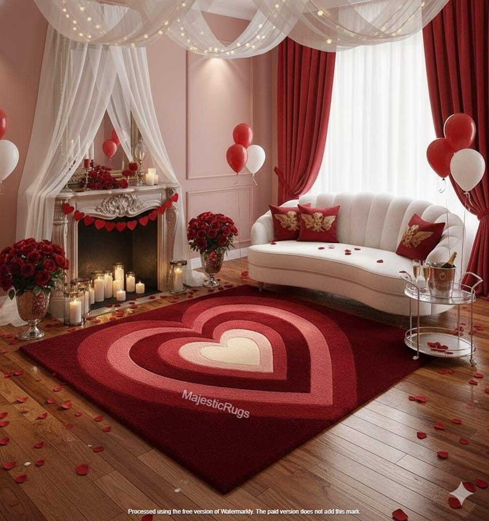 Hand Tufted Wool Heart Rug – Red Sculpted Valentine's Day Decor