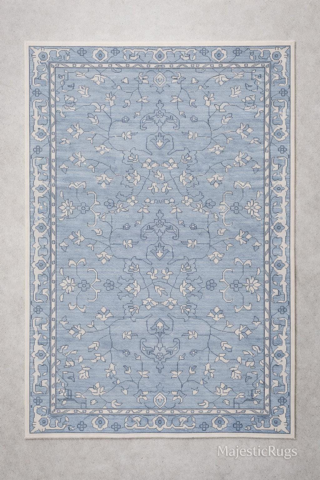 Blue Hand Knotted Wool Oushak Rug, Vintage Turkish Style Area Carpet, Handmade Living Room Bedroom Rug, Custom Size Available, 8x10 9x12