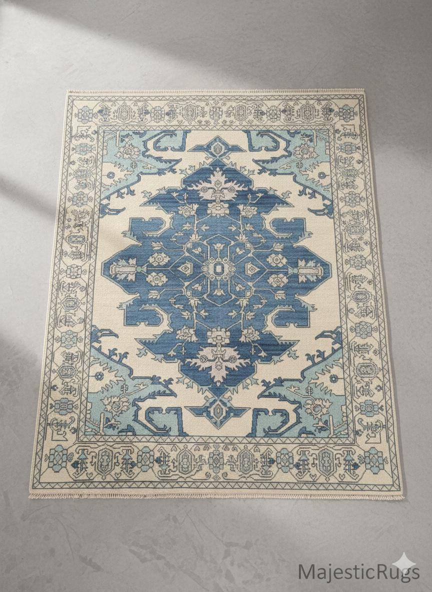 Traditional Oushak Rug, Hand Knotted Wool Area Rug, Classic Medallion Design Carpet