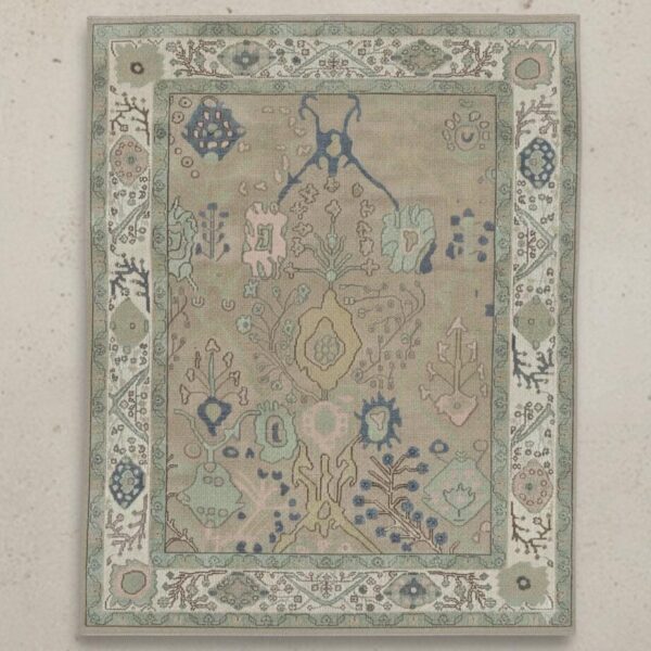 Hand knotted Beige Oushak Rug, Bedroom Area rug Sizes: 4x6 to 12x15 feet