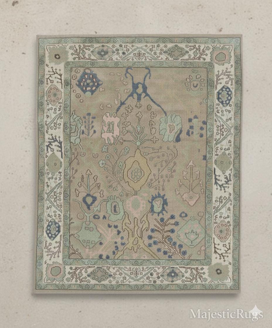 Hand knotted Beige Oushak Rug, Bedroom Area rug Sizes: 4x6 to 12x15 feet