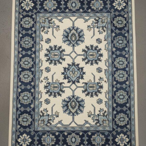 Hand Knotted Wool Rug, 8x10 9x12 Blue & Ivory Traditional Persian Style Floral Medallion Area Rug
