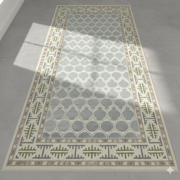 Handwoven Wool Runner Rug – Blue Ivory Geometric, Non Slip Hallway Carpet