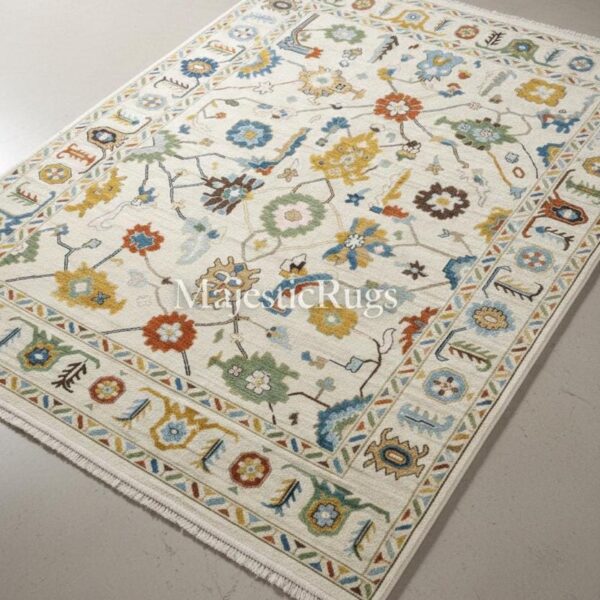 Hand Knotted Wool Oushak Rug – 8x10 Multicolor Floral Turkish Carpet  Custom Size available