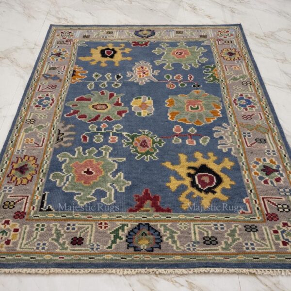 Hand Knotted Oushak Wool Rug, Floral Medallion Turkish Area Carpet, Vintage Living Room Bedroom Decor Rug, 5x8 Feet