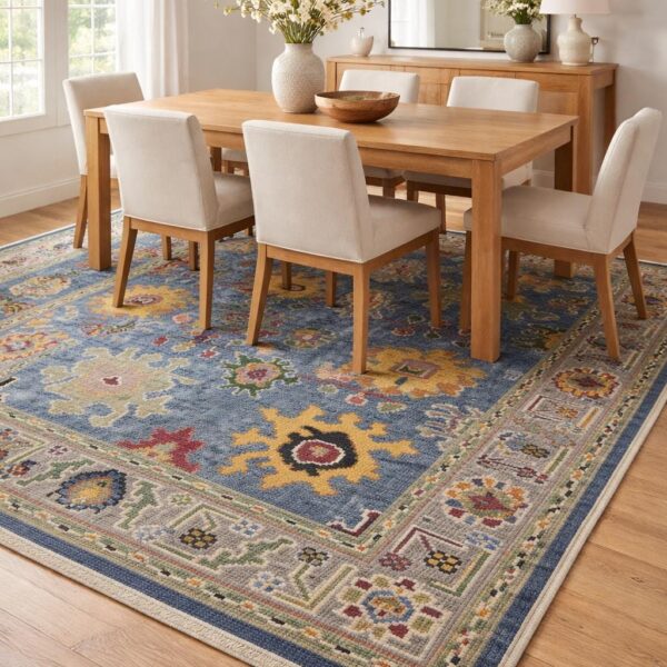 Blue Modern Oushak Hand Knotted Rug 4x6, 5x8, 6x9, 8x10, 9x12, 10x14 ft Handmade Rugs for Living Room Antique Contemporary rug