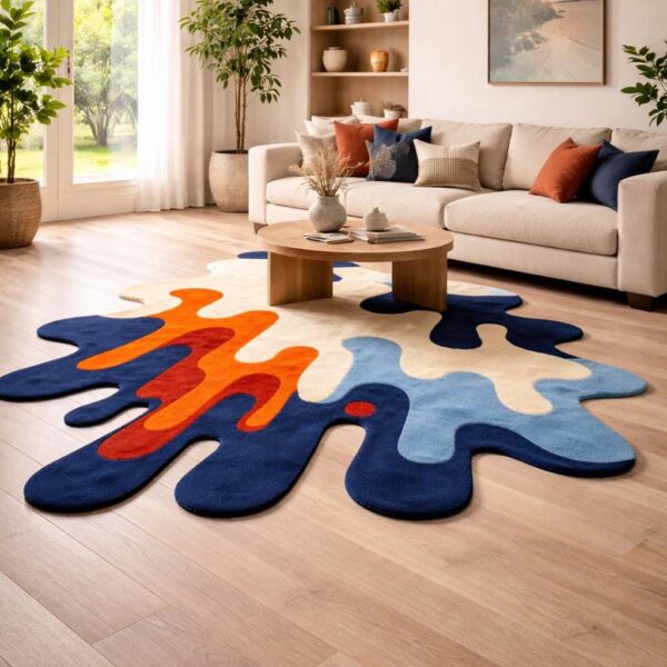 Wool Area Rug, 6*9 Hand Tufted Irregular Abstract Paint Splash Design Carpet