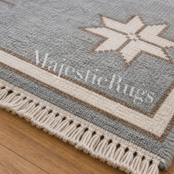 Hand Knotted Wool Rug, Neutral Beige Star Pattern, Modern Traditional Area Runner