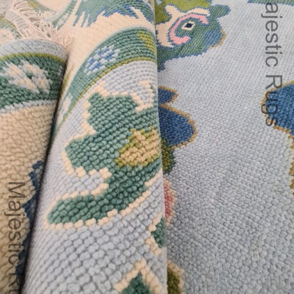 Hand knotted Wool Oushak Rug, Blue Green Pastel Oriental Style, 100% New Zealand Wool