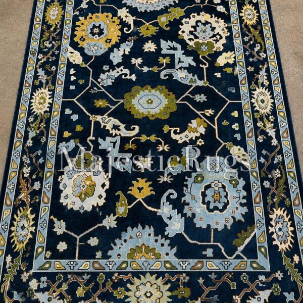 Navy Blue Hand Knotted Rug, Traditional Wool Area Rug, Vintage Floral Carpet, 9x12 12x14 8x10 Living Room Rug, Custom Size Rug